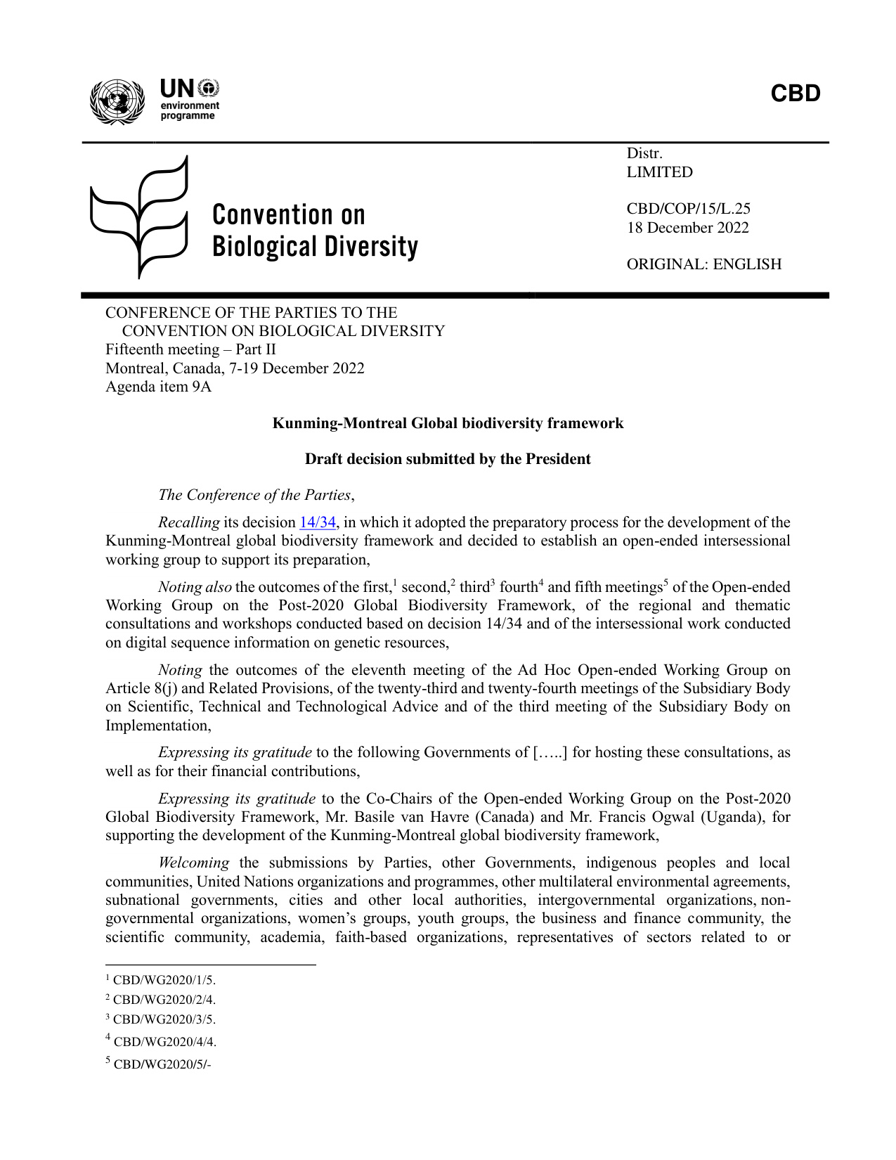 Conference of the Parties to the Convention on Biological Diversity COP15